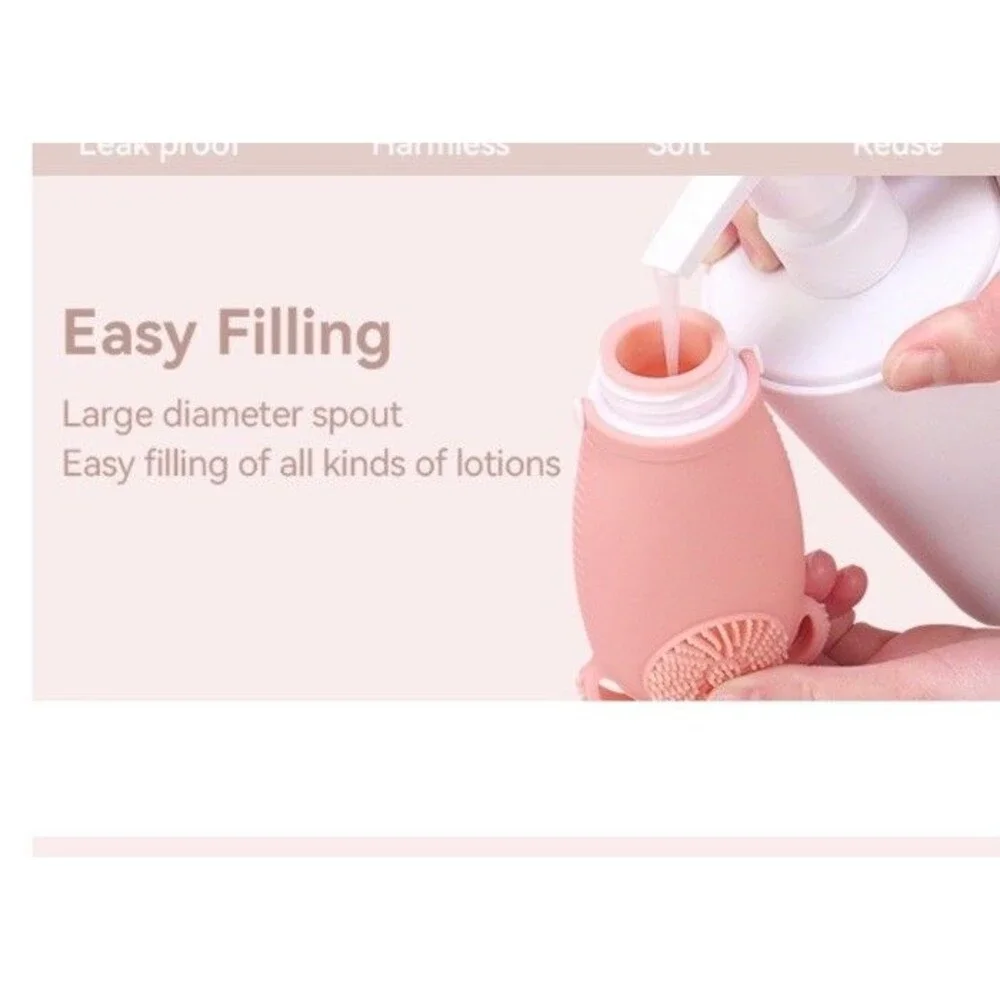 3Pc Silicone TSA Approved Leak Proof Travel Toiletry Bottles With Built In Brush